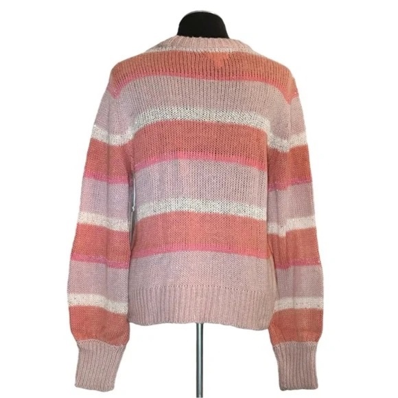 LC LAUREN CONRAD Peachy Pink Blouson Stripe Sequin Crewneck Sweater X-Large - Picture 3 of 5